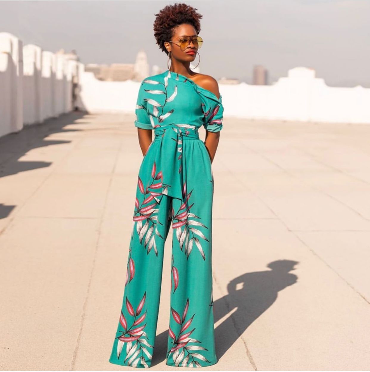 Women Jumpsuit One Shoulder Printed Rompers Womens Long Sleeve Bandage High Waist Autumn 210524