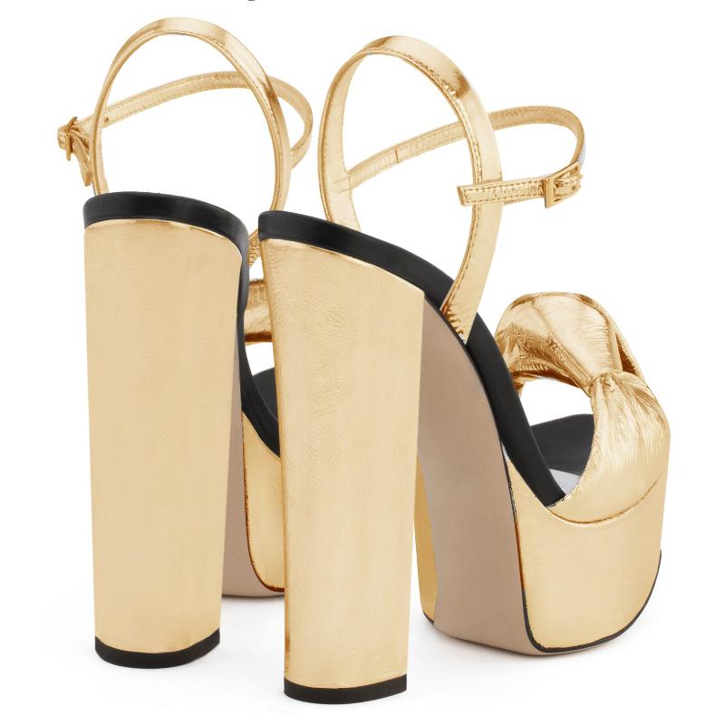 Sandals Original Intention Stylish Women Platform Ankle Strap High Heels Gold Silver Patent Leather Shoes Woman Size 46