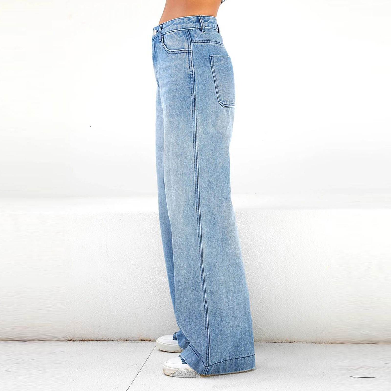 Light Blue Denim Trousers Vintage Wide Leg Pants Women Korean Straight Long Pants High Waist Casual Loose With Belt Summer Clot