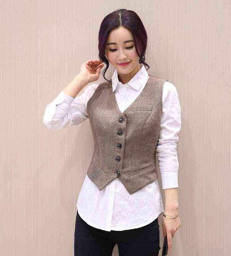 spring retro suit vest ladies waistcoat short jacket Casual ol Coat women 211120