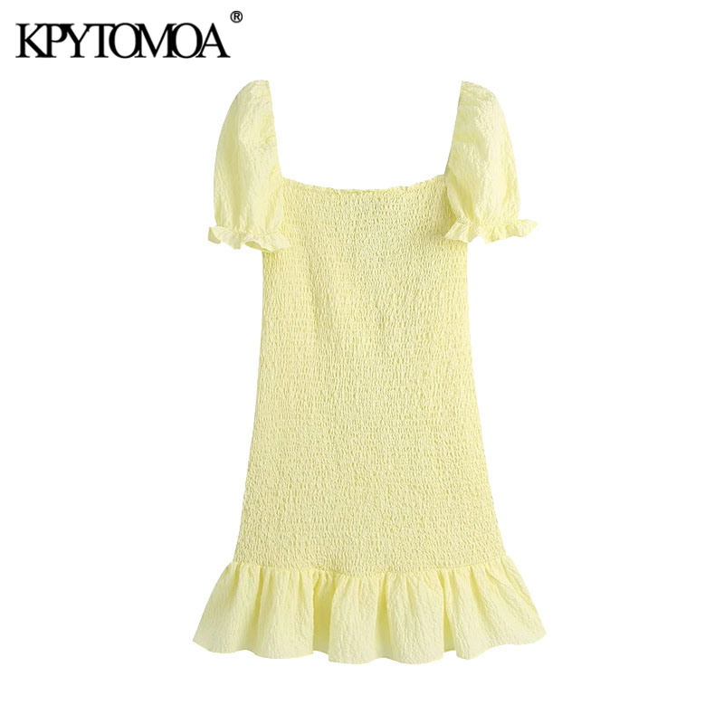 KPYTOMOA Women 2021 Chic Fashion Smocked Elastic Ruffled Mini Dress Vintage Puff Sleeve With Lining Female Dresses Vestidos, As picture
KPYTOMOA Women 2021 Chic Fashion Smocked Elastic Ruffled Mini Dress Vintage Puff Sleeve With Lining Female Dresses Vestidos, As picture