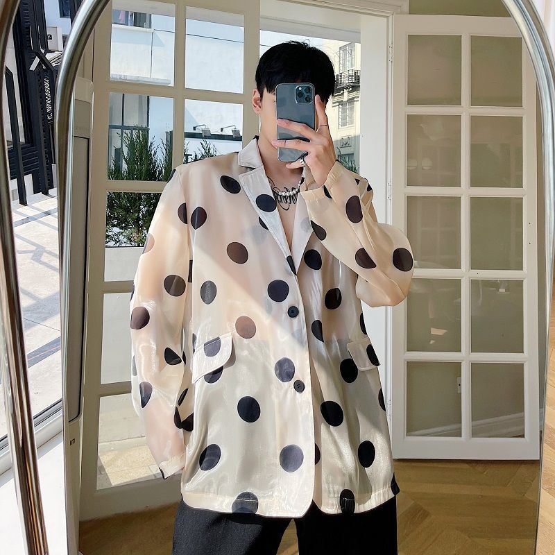 IEFB Summer Personality Wave Dot Moyun Yarn Lightweight Temperament Trend Men's Blazer Sunscreen Suit Coat 9Y7074 210524