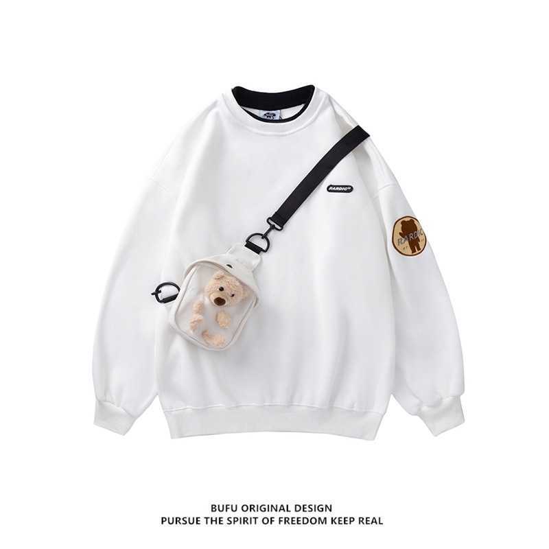Fashion version net red two pieces of street fake with bag long sleeve sweater hip hop loose and versatile couple hoodless top girl, Black
Fashion version net red two pieces of street fake with bag long sleeve sweater hip hop loose and versatile couple hoodless top girl, Black