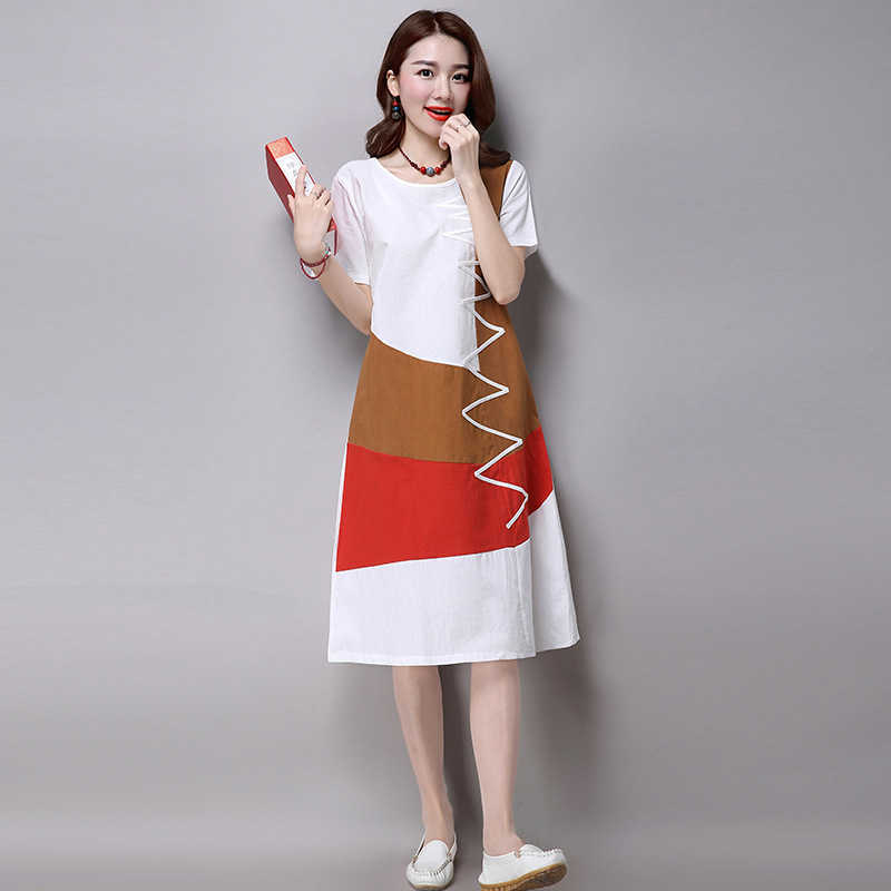Women Dress Summer O Neck Short Sleeve Color Matching Midi Sundress Vintage Cotton Linen Patchwork Dresses Loose Vestidos Female 210526, Khaki
Women Dress Summer O Neck Short Sleeve Color Matching Midi Sundress Vintage Cotton Linen Patchwork Dresses Loose Vestidos Female 210526, Khaki