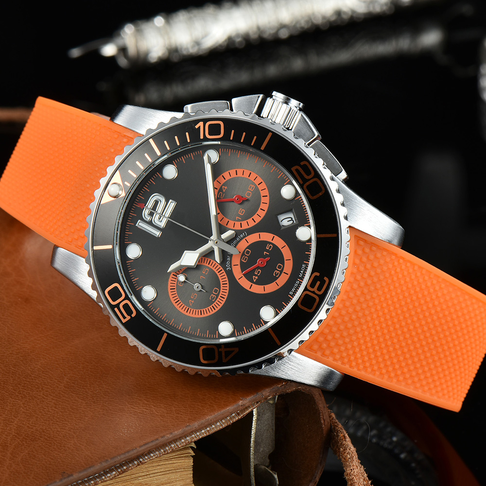 Top quality luxury mens watch subdial work quartz movement watch chronograph rubber strap waterproof stopwatch analog luminous batter clock Montre De Luxe
Top quality luxury mens watch subdial work quartz movement watch chronograph rubber strap waterproof stopwatch analog luminous batter clock Montre De Luxe