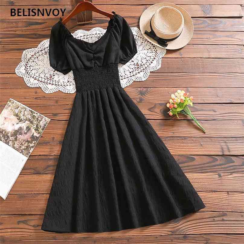 Women Square Collar Summer Midi Dress French Vintage Puff Sleeve Red Black Sundress Tunic Party Ruffles Elegant Female 210520
Women Square Collar Summer Midi Dress French Vintage Puff Sleeve Red Black Sundress Tunic Party Ruffles Elegant Female 210520