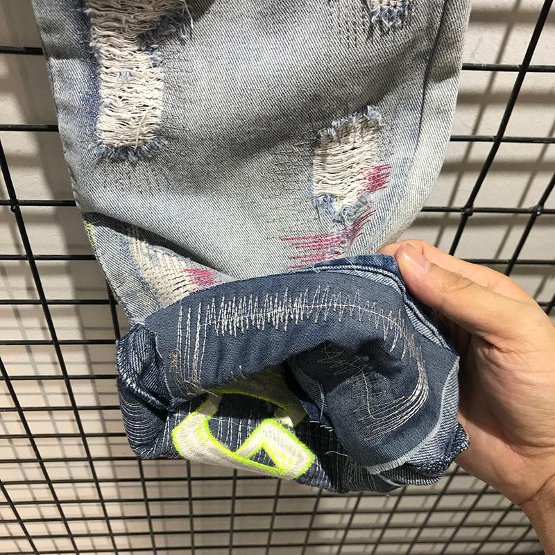 Streetwear Endless High Damage Hole Jeans Men & Women Bootcut Denim Pants With 3D Letter Printing Metal Button Zipper - Softener Fabric B1
