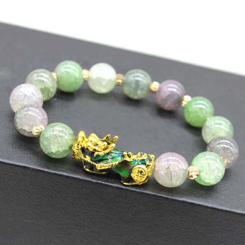 China Factory Green Jade Beads Brave Lucky Feng Shui Bracelet Gold PIXIU Bracelet For Gift