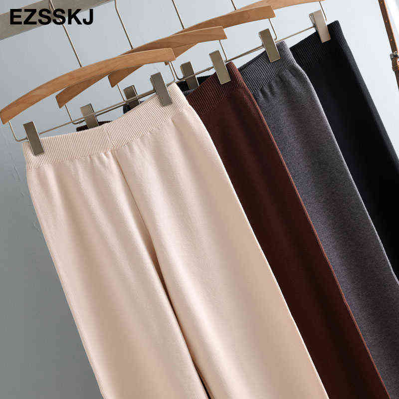 Women Elastic Waist BUTTON Trousers Thick Knitted Harem Pants Autumn Winter Sport pants sweater Carrot 211124