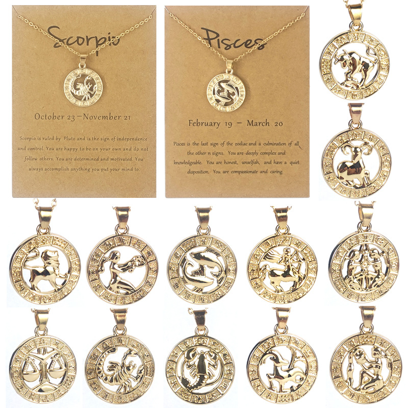 12 Constellation Necklace Classic 18k Gold Zodiac Sign Round Pendant With Card Bead Chain Fashion Jewelry
12 Constellation Necklace Classic 18k Gold Zodiac Sign Round Pendant With Card Bead Chain Fashion Jewelry