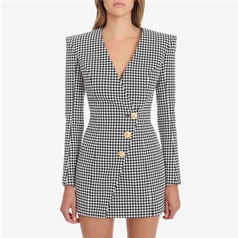 HIGH STREET est Designer Runway Dress Women's Long Sleeve V-neck Lion Buttons Embellished Houndstooth 210521, Blue
HIGH STREET est Designer Runway Dress Women's Long Sleeve V-neck Lion Buttons Embellished Houndstooth 210521, Blue