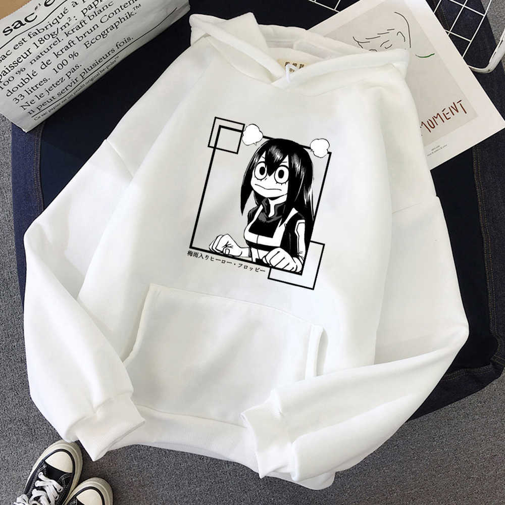 My Hero Academia Men Female Hoodies Autumn Funny Anime Asui Tsuyu Pullover Hat Clothing Tops Y0804