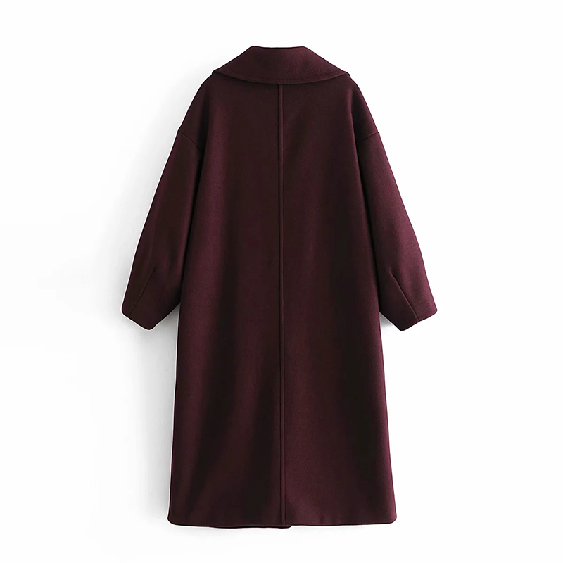 Winter Fashion Wine Red Retro Woolen One Button Loose Lapel Long Jacket Coat Women's Style 210521