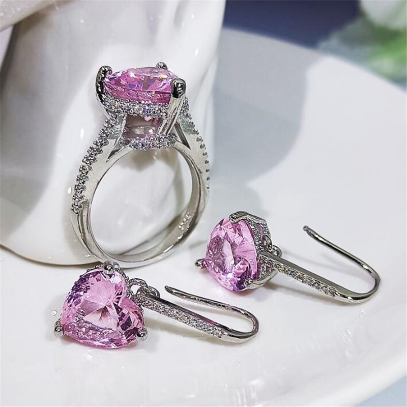 Choucong Classical Jewelry Set Sterling Sier Pear Cut Multi Color Topaz CZ Dia Gemstones Eternity Women Wedding Band Dangle Earring Engagement Ring Gi