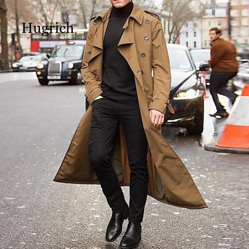 Long Slim Men Trench Coat Double-Breasted Lapel Windbreaker Male Fashion Autumn Winter Design Men's Jackets