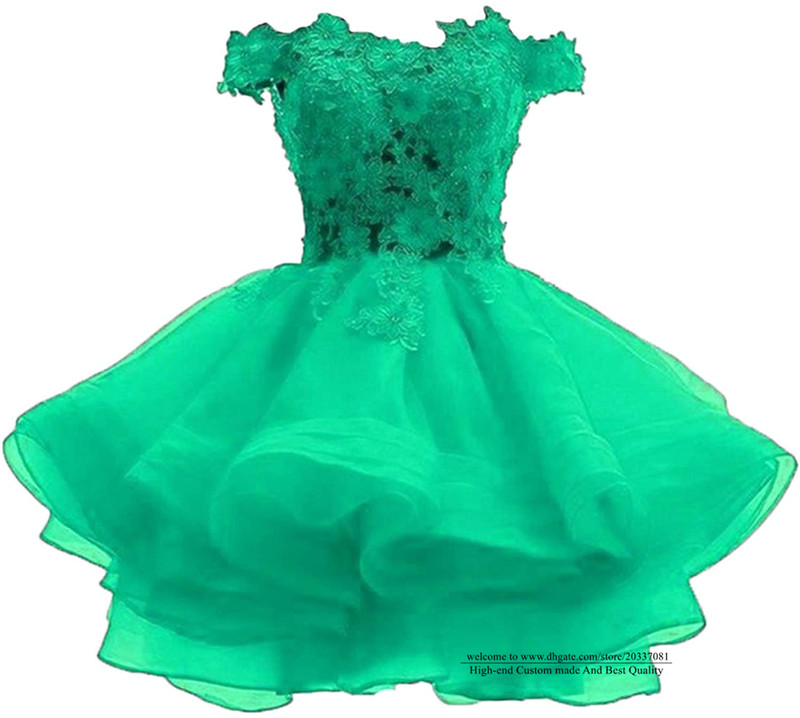 Sweet Sexy Bateau Crystal Mini Homecoming Dress 2021 Appliques Lace Buttons Organza Plus Size Graduation Cocktail Prom Party Gown H06