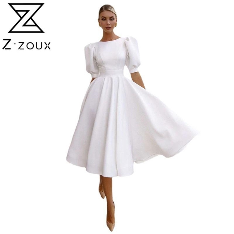 Women Dress Puff Sleeve Backless Sexy es Short High Waist Large Hem Party es White Plus Size Maxi 210513