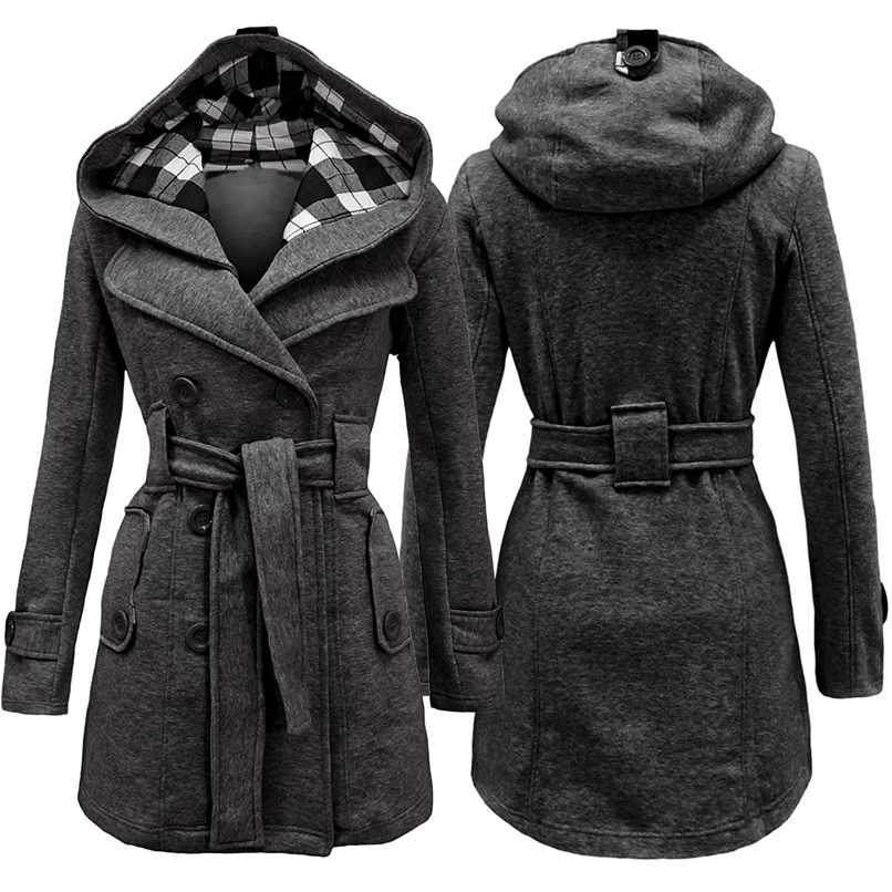 Winter Hooded Coat Women Long Sleeve Adjustable Sashes Double-breasted Warm Fashion Parka Solid Pockets Woman Casual Overcaot 211130