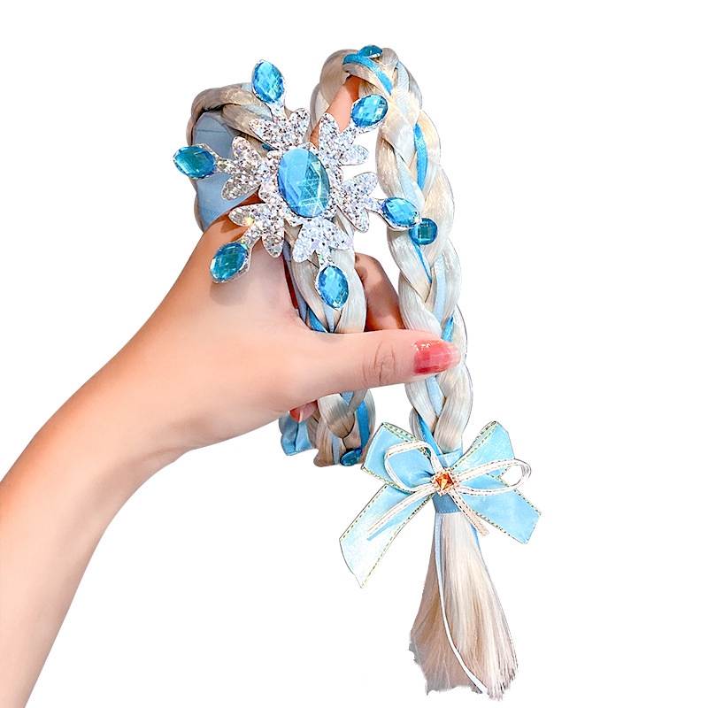 Ice/Snow Wig Braids Children's Crown Princess Headbands Queen Snowflake Hairs Clip For Lovely Girls Kids Hair Accessories 0391