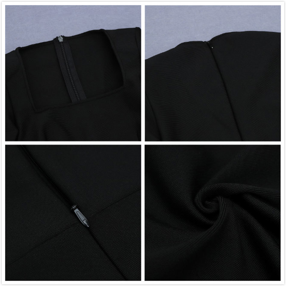 Free Autumn Women's Black Midi Bandage Dress Elegant Square Neck Long Sleeve Bodycon Club Party Vestidos 210524