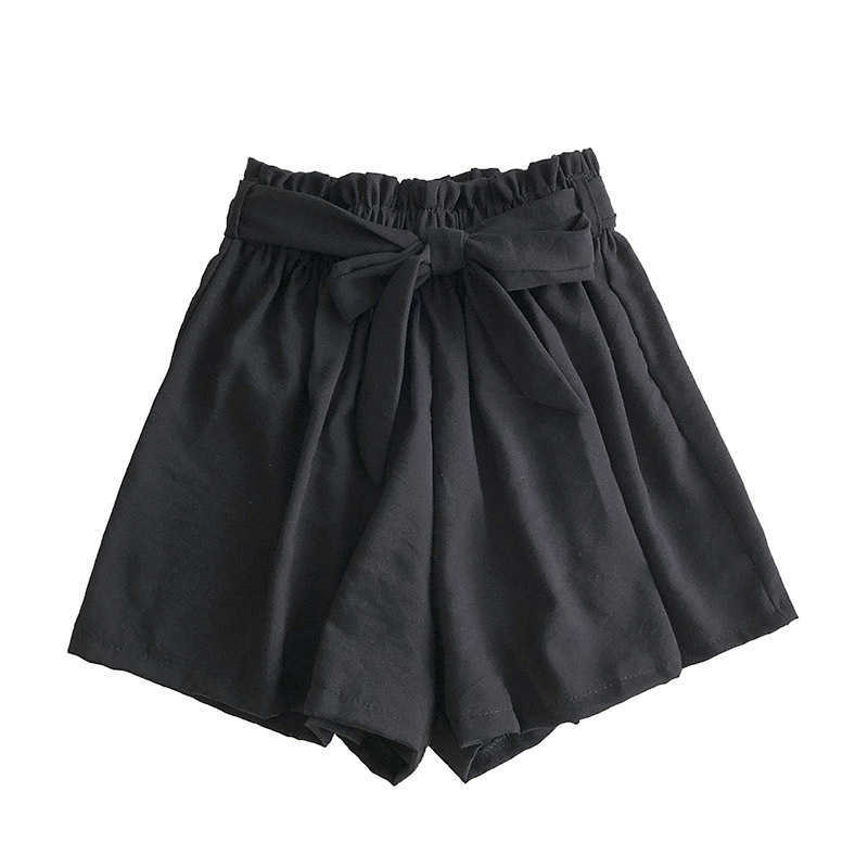 Fashion Summer shorts Korean Solid Color loose Cool Lace-up Elastic High Waist Wide Leg Casual Women's white 210714