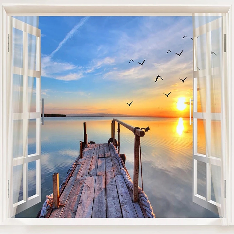 Custom 3D Photo Window Sea View Nature Landscape Mural Living Room Sofa TV Backdrop Wallpapers Home Decor Modern