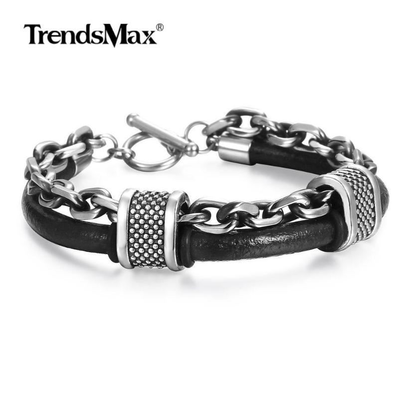 Link, Chain Black Genuine Leather Stainless Steel Cable Link Chain Bracelet Double Layer Bangles For Mens Boys Surfer Jewelry Gifts DLB162
Link, Chain Black Genuine Leather Stainless Steel Cable Link Chain Bracelet Double Layer Bangles For Mens Boys Surfer Jewelry Gifts DLB162