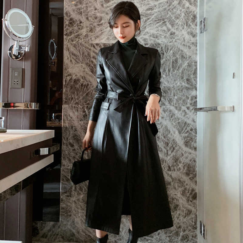 autumn leather jacket women fashion lapel tie waist long windbreaker over-the-knee 210603, Black
autumn leather jacket women fashion lapel tie waist long windbreaker over-the-knee 210603, Black
