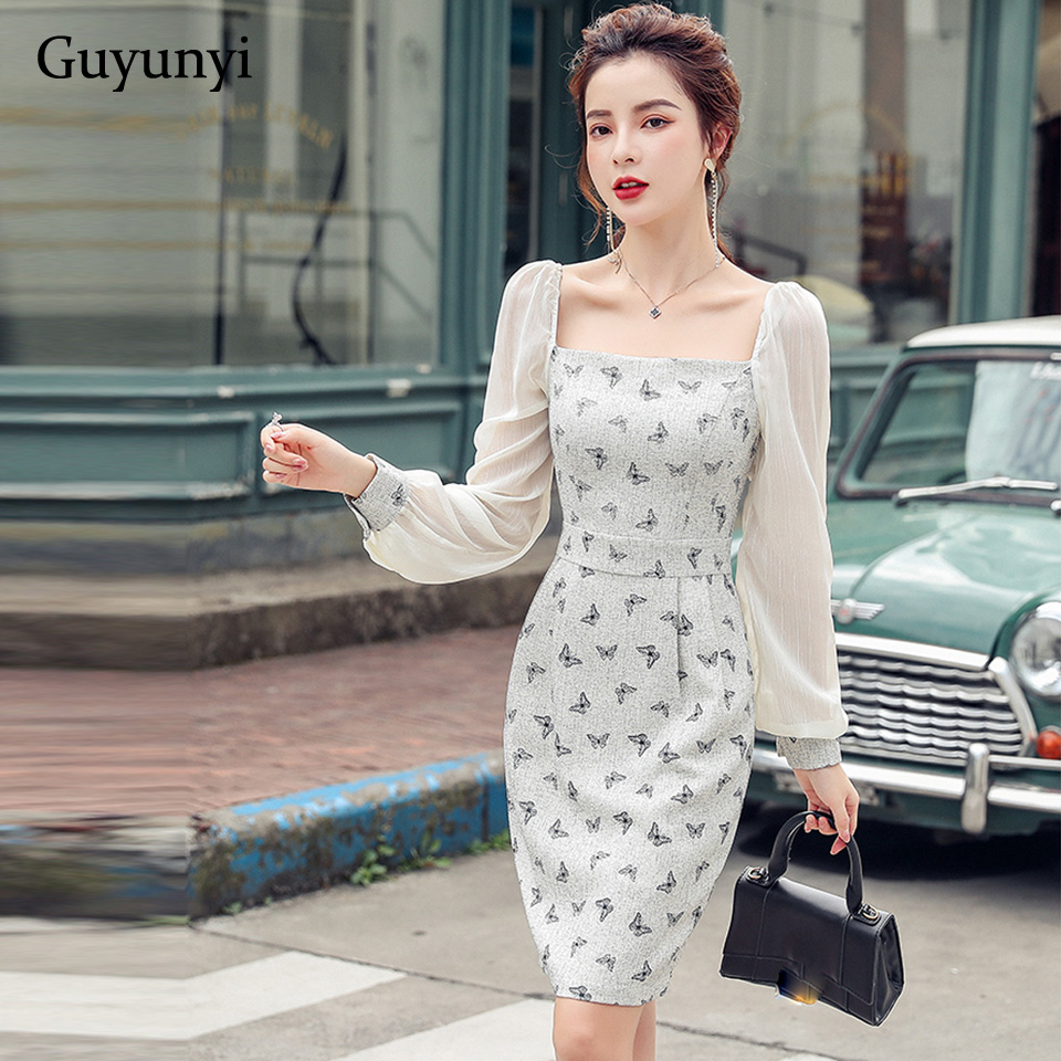 elegant office lady dress 2021 autumn simple butterfly print square collar chiffon puff sleeve high waist tight dress women, Black;gray
elegant office lady dress 2021 autumn simple butterfly print square collar chiffon puff sleeve high waist tight dress women, Black;gray