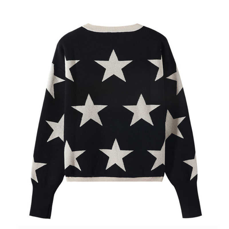 Quality Fall Winter Women's Sweater O-Neck Star Pullover Knitting Sweaters Long Sleeve With Split Casual Jumper C-288 210918