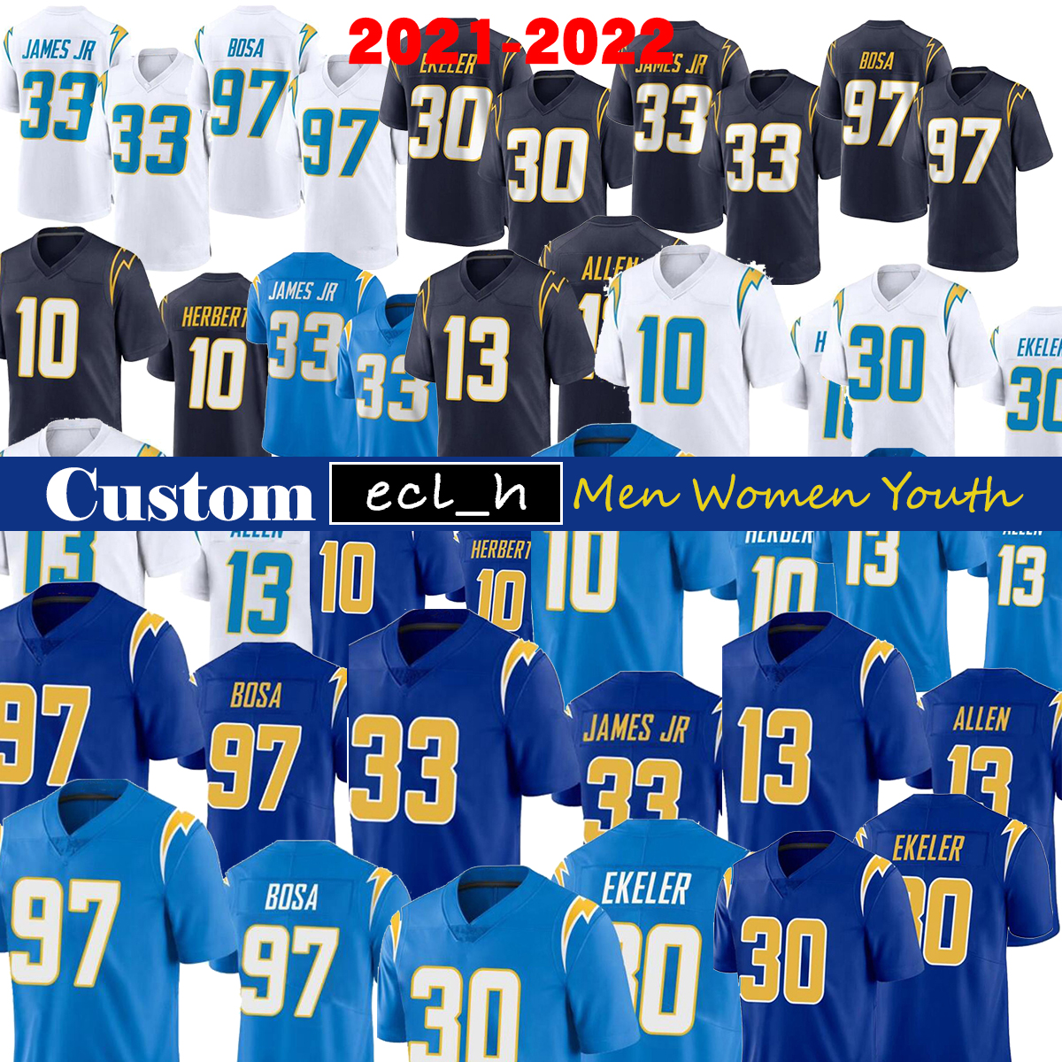 2021 Los football jersey custom Men Women Youth 10 Justin Herbert 97 Joey Bosa 33 Derwin James JR 13 Keenan Allen 30 Austin Ekeler 70 Slater 81 Williams 88 Mckitty, As
2021 Los football jersey custom Men Women Youth 10 Justin Herbert 97 Joey Bosa 33 Derwin James JR 13 Keenan Allen 30 Austin Ekeler 70 Slater 81 Williams 88 Mckitty, As