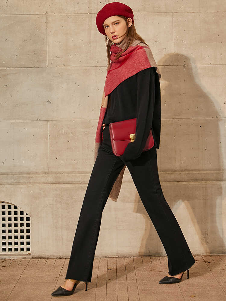 Minimalism Winter Jeans For Women Fashion Solid Fleece Straight Female Trousers Causal Tassel Long Women's Pants 12030584 210527