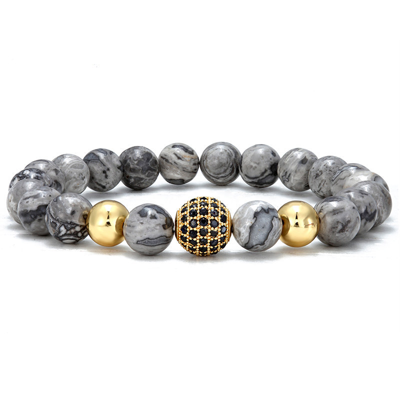 Natural Agate Stone Strands Copper Ball Charm Bracelets Jewelry for Gift