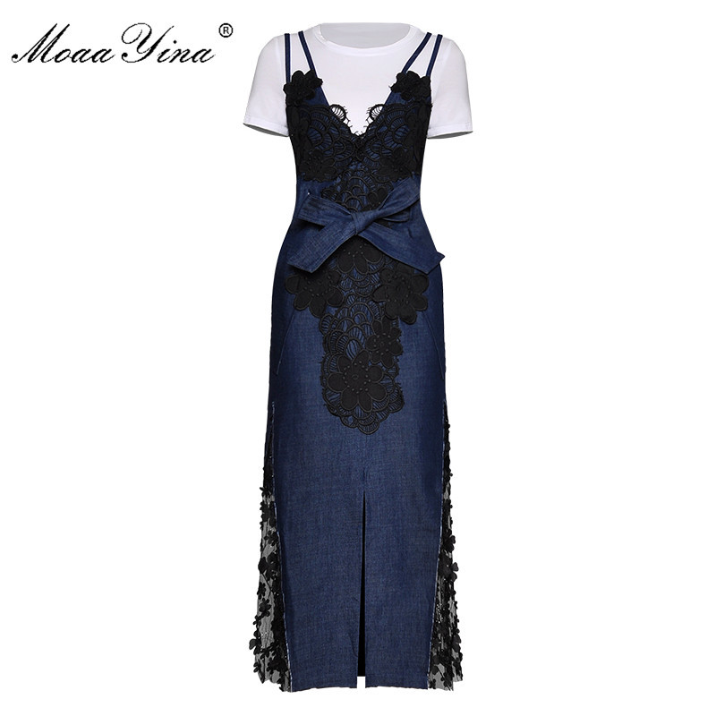 Fashion Designer Suit Spring Summer Women Short sleeve T-shirt Tops+Spaghetti strap Cowboy Skirt Two-piece set 210524, Blue
Fashion Designer Suit Spring Summer Women Short sleeve T-shirt Tops+Spaghetti strap Cowboy Skirt Two-piece set 210524, Blue