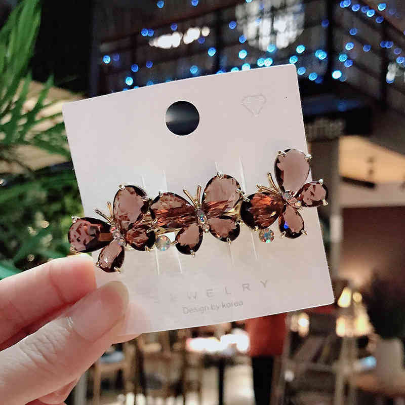 Hair Accessories Jewelry Korean Fashion Crystal Butterfly pin Large Top Clip Spring Cute Women's Back pin Headdress