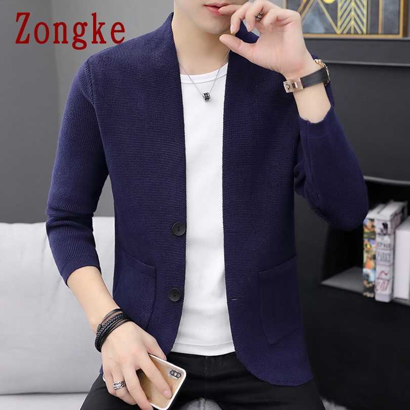 Zongke Solid Cardigan Men Clothing Knitted Sweater Men Clothes Sweaters Mens Cardigan Spring M-3XL 210818