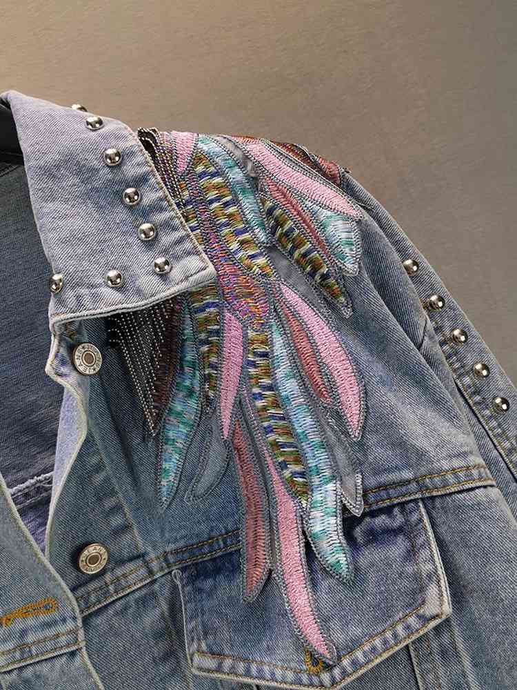 Denim Jacket Women's Fashion Spring Autumn New Loose Slim Wings Embroidered Tassel Full Top 210421