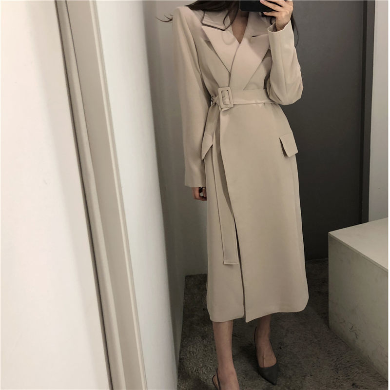 High Quality Elegant Casual Sash Gentle Waist-Controlled All-Match Windbreaker Office Lady Fashion Trench Loose Overcoat 210421