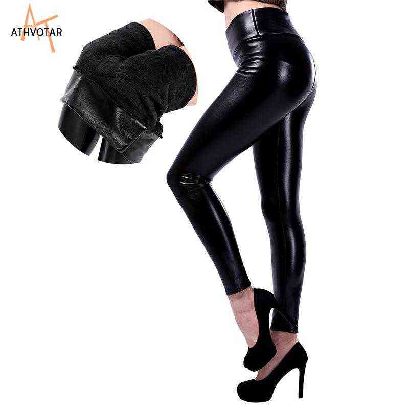 ATHVOTAR Winter Leather Leggings Velvet Black Legging for Women Warm Thick Cold-Resistant Pants XS-2XL 211204