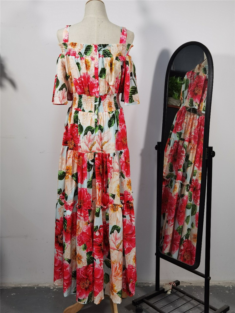 Women Dress Slash Neck Puff Sleeve Flower Girl es Plus Size Vintage Sexy Long Beach Summer Clothing 210513