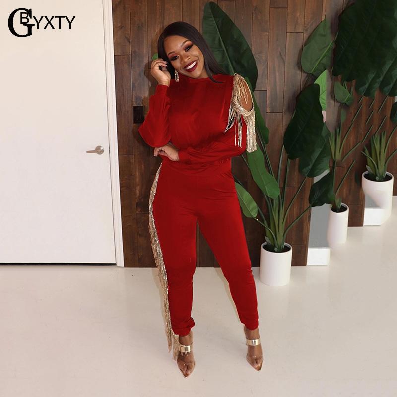 Two Piece Dress GBYXTY Autumn Winter Hoodies Set Sequined Fringe Tracksuit Women Long Sleeve Tassel And Pants Suit ZL564
