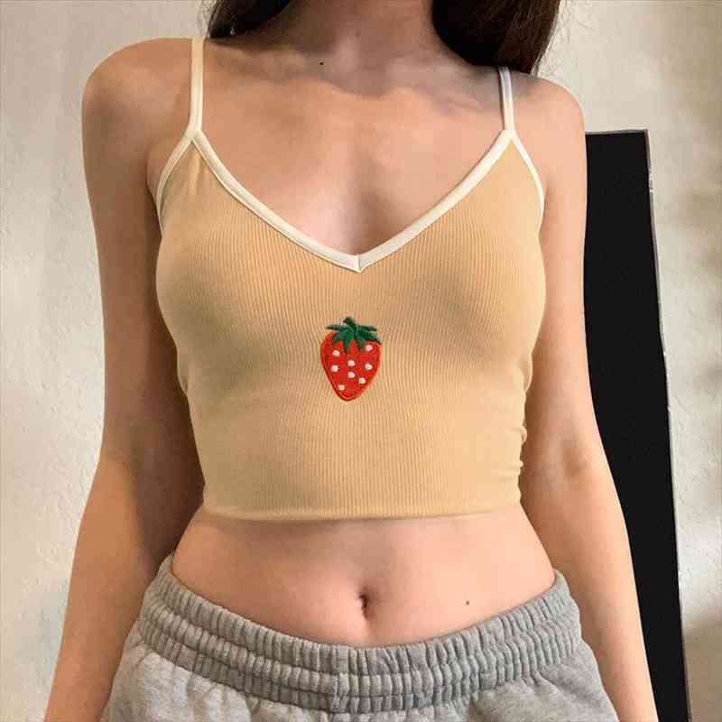 Strawberry Embroidery Tops Summer Womens Tank Spaghetti Strap V Neck Crop Top Casual Slim Fit Vest Female, White
Strawberry Embroidery Tops Summer Womens Tank Spaghetti Strap V Neck Crop Top Casual Slim Fit Vest Female, White