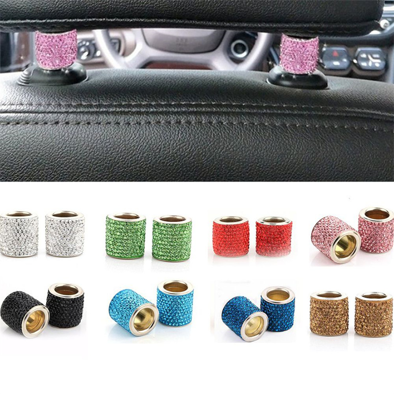Crystal Rhinestone Auto Seat Headrest Ring Collars Charms Diamond Bling Decorate Car Interior Accessories For Women Girls Universal