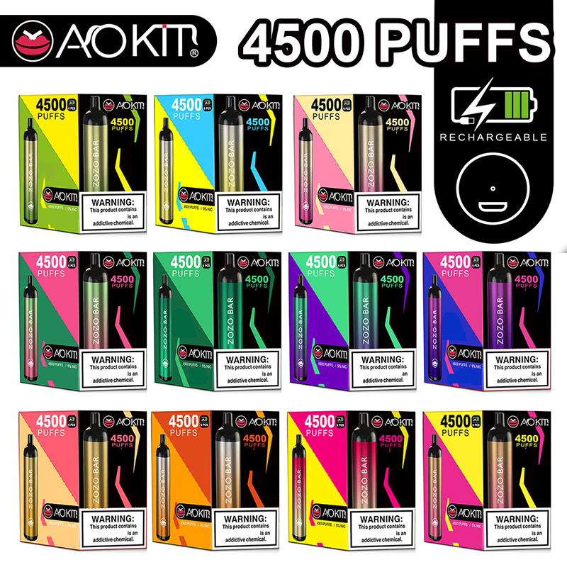 Original Aokit ZOZO BAR Disposable E cigarettes 4500Puffs Vape Pen 15.8ml Prefilled 2200mAh Rechargeable Battery Pod Device Kit
Original Aokit ZOZO BAR Disposable E cigarettes 4500Puffs Vape Pen 15.8ml Prefilled 2200mAh Rechargeable Battery Pod Device Kit