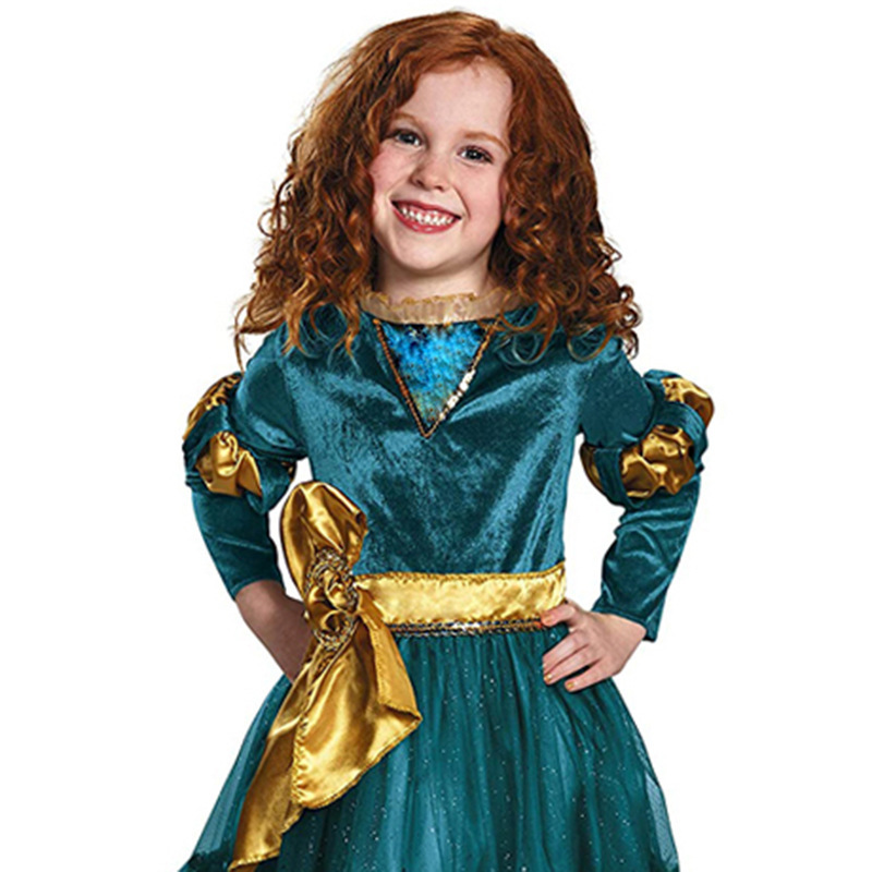 New Fancy Brave Princess Cosplay Warm for Kids Girls Halloween Dress up Costume Merida Wig Party Supplies 210317