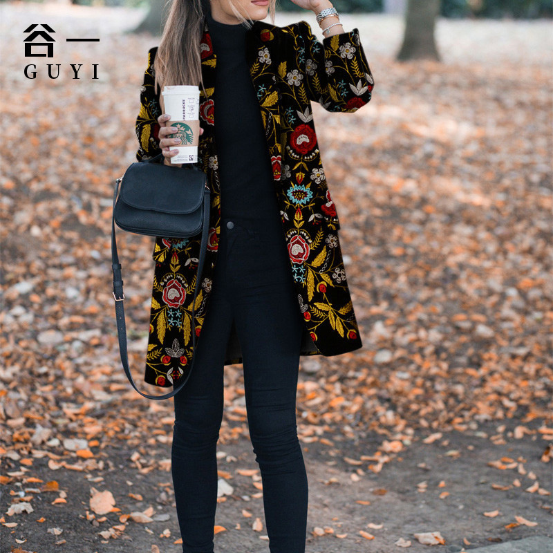 Women Coat Fashion Printed Jacket Single Breatsed Long Sleeve Ladies Jackets Loose Woman Coats Autumn 3XL 210524