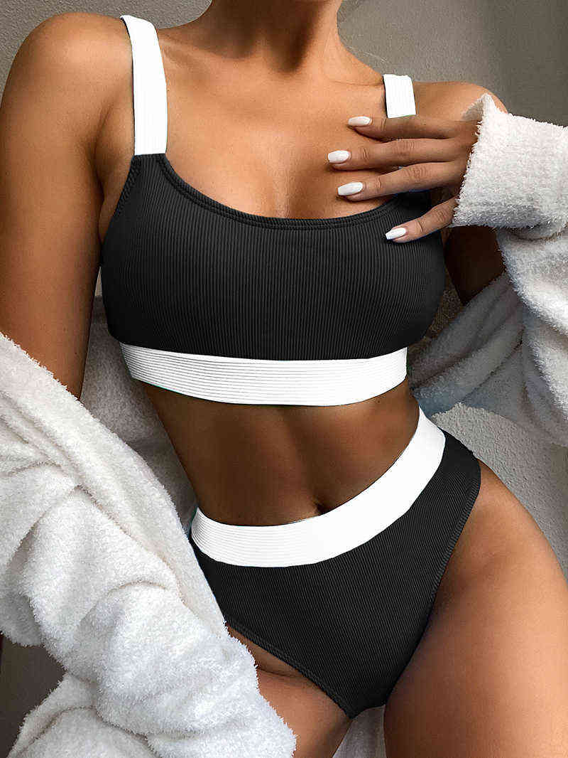 Splicing High Waist Bikini Female Swimsuit Women Swimwear Two-pieces Bikini Set Ribbed Bather High Cut Bathing Suit Swim, White;black
Splicing High Waist Bikini Female Swimsuit Women Swimwear Two-pieces Bikini Set Ribbed Bather High Cut Bathing Suit Swim, White;black