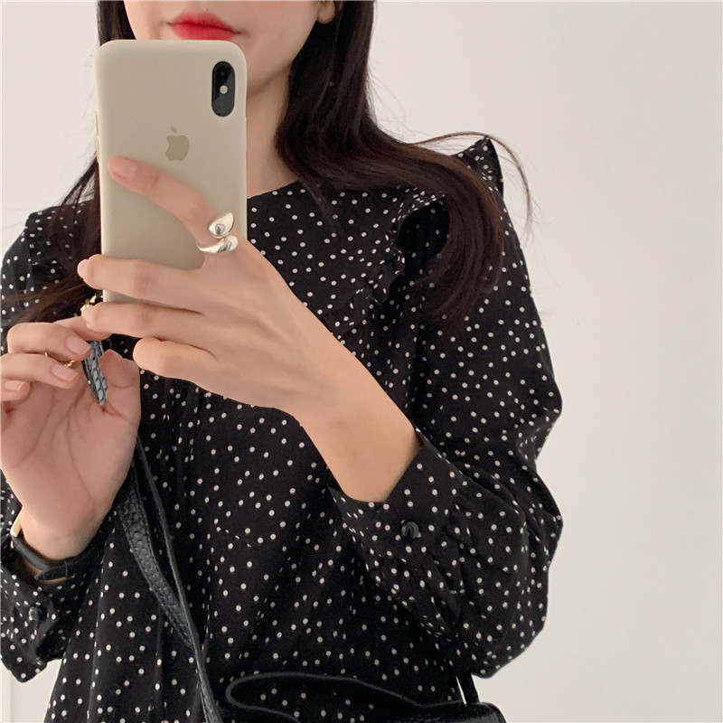 Korean Sweet Polka Dot Dress Women Autumn Long Sleeve Mini A-line Round Collar Office Lady Vestidos De Fiesta 10840 210506