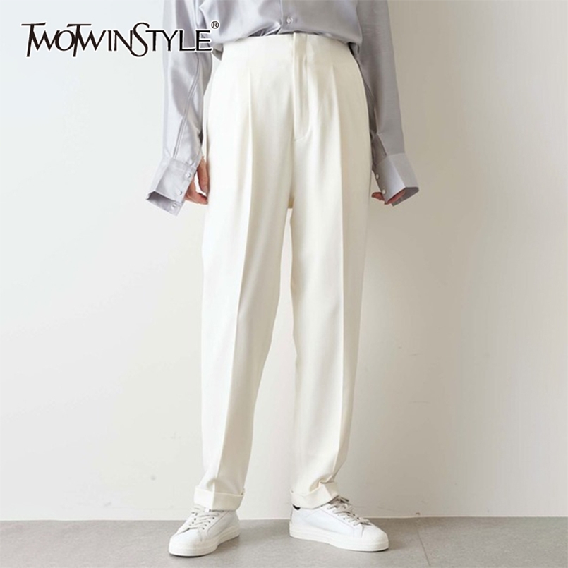 White Ruched Pants For Women High Waist Casual Minimalist Trousers Female Fashionable Clothing Spring 210521
White Ruched Pants For Women High Waist Casual Minimalist Trousers Female Fashionable Clothing Spring 210521