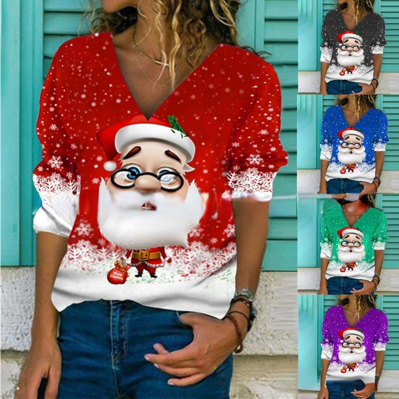 Women's T-Shirt 2021 Christmas Long Sleeve V-neck Holiday Printed Large Top Female Spring And Autumn Tops
Women's T-Shirt 2021 Christmas Long Sleeve V-neck Holiday Printed Large Top Female Spring And Autumn Tops